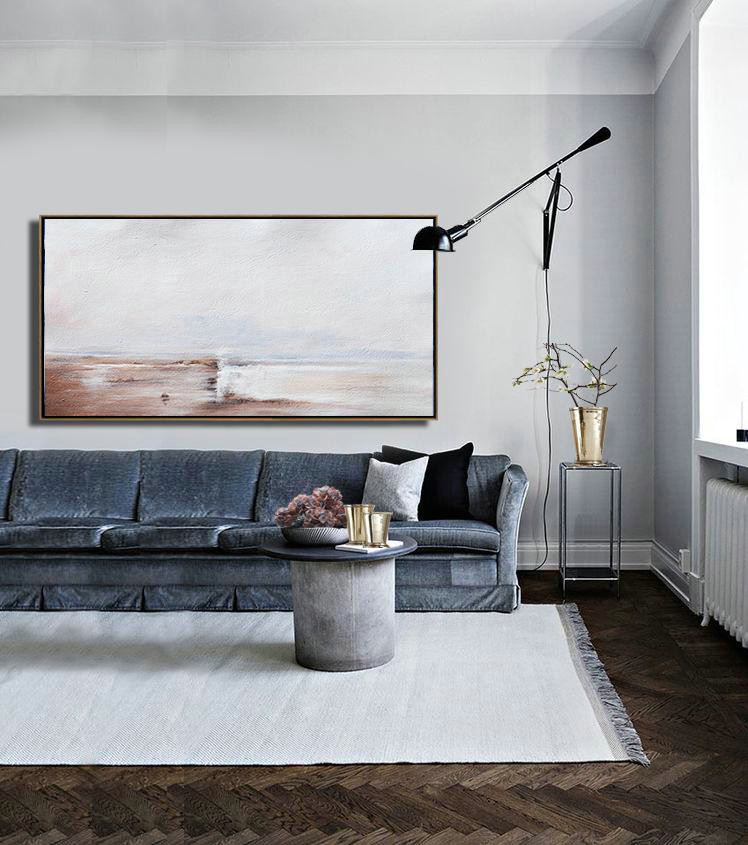 Handmade Large Painting,Hand Painted Panoramic Abstract Painting,Large Abstract Wall Art,Beige,Grey,White.etc